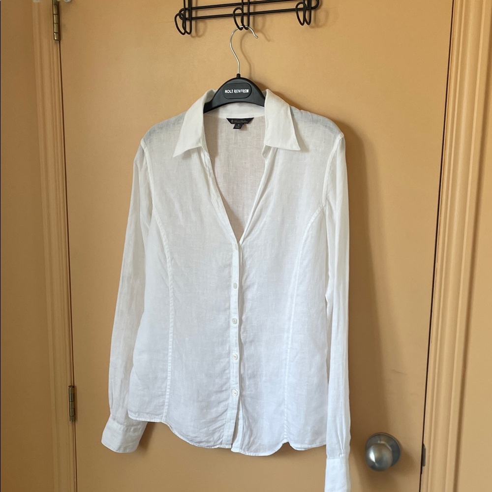 Brooks Brothers White Linen Button-Down Shirt